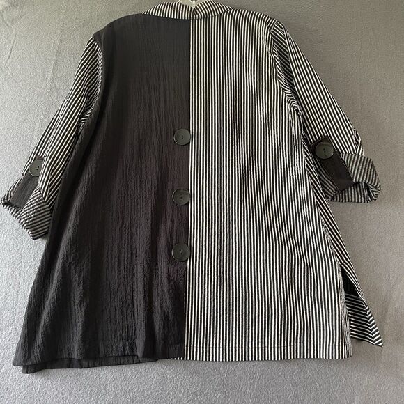 Ali Miles Art To Wear Button Up Shirt Womens  Large Black White Stripe - Picture 2 of 7